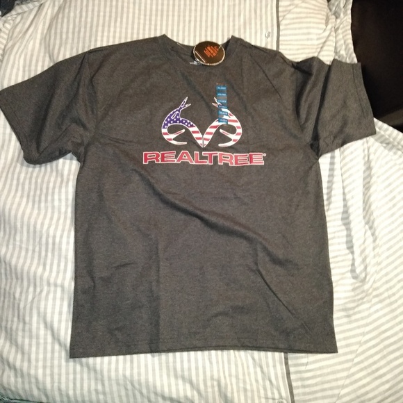 REALTREE Heather Blue/Gray Graphic T-Shirts with Deer Antler American Flag - Picture 4 of 6